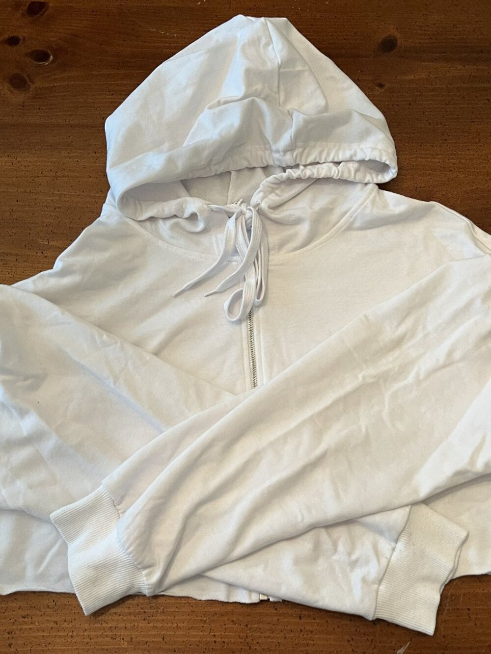 White Oversized Cropped Zip Up Hoodie - Size M